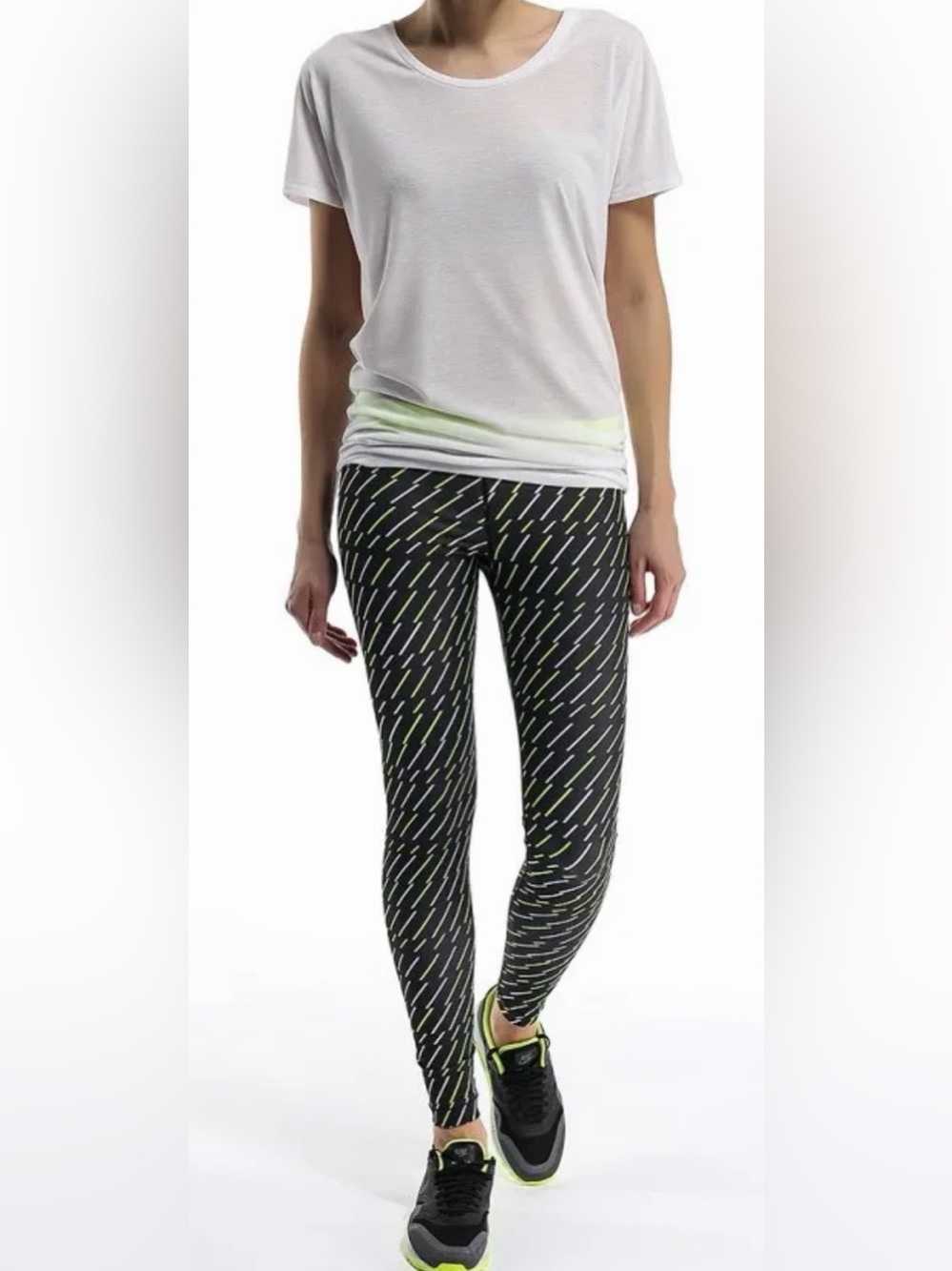 NIKE Pro Neon Yellow, Black & White Bolt Print Dri-Fit Leggings NWOTs - Picture 2 of 12
